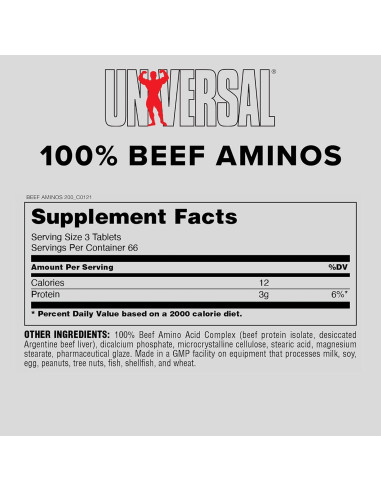 Aminoácidos de Carne Nutrición Universal - 200 Tabletas - 3g Proteína