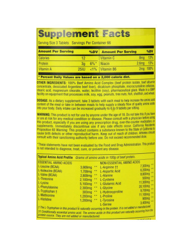 Aminoácidos de Carne Nutrición Universal - 200 Tabletas - 3g Proteína
