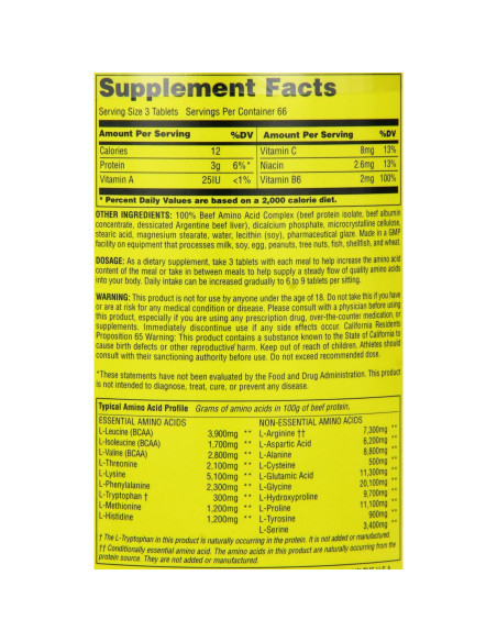 Aminoácidos de Carne Nutrición Universal - 200 Tabletas - 3g Proteína