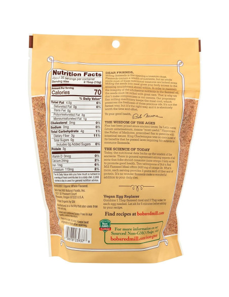 Harina de Semilla de Lino Orgánica Bob's Red Mill 454g x4 - Sin OGM, Vegano, Keto