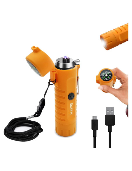 Encendedor Eléctrico SKRFIRE Doble Arco Plasma Naranja