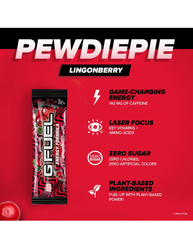 G Fuel Polvo Energético PewDiePie Sabor Lingonberry 6 Stick