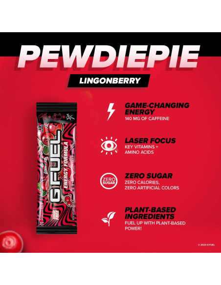 G Fuel Polvo Energético PewDiePie Sabor Lingonberry 6 Stick