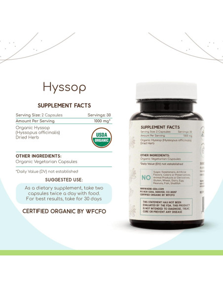 Suplemento Herbal Hisopo Orgánico HerbEra 60 Cápsulas