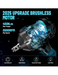 Llave de Impacto Sin Cable GEVEELIFE 450N.m 1/2" 4.0Ah 2