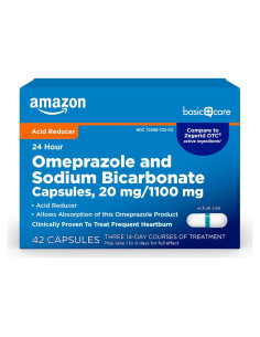 Cápsulas de Omeprazol 20 mg y Bicarbonato 1100 mg Amazon Basic Care - 42 Contenido