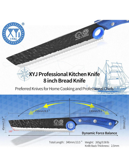 Cuchillo de Pan Serrado XYJ 20.3 cm Acero Alto Carbono Madera