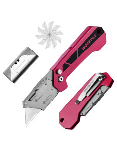 Cortador de Caja WORKPRO Utility Plegable Rosa con 10 Cuchillas