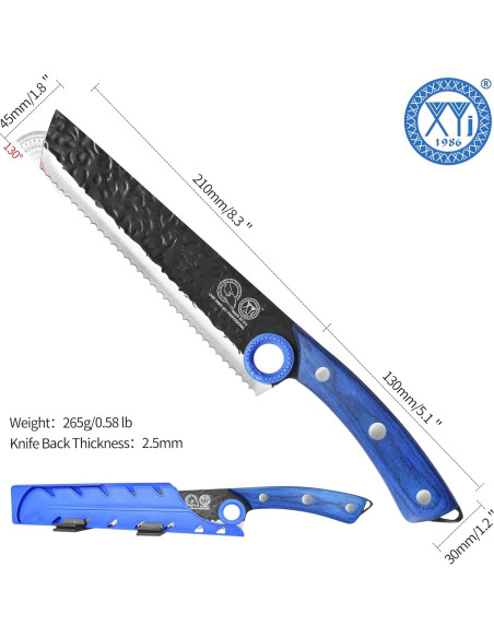 Cuchillo de Pan Serrado XYJ 20.3 cm Acero Alto Carbono Madera