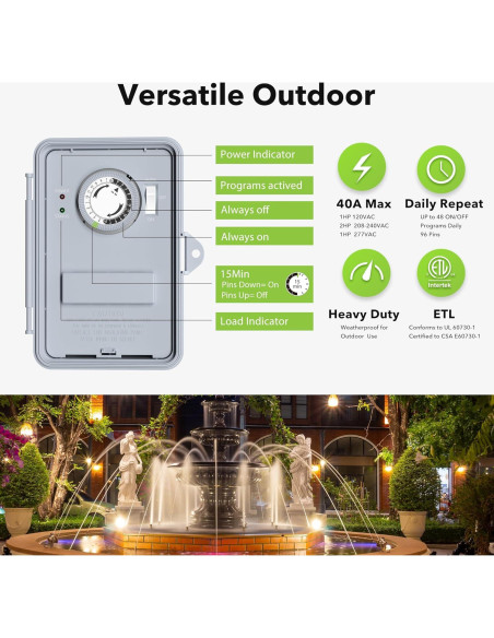 Temporizador Mecánico BN-LINK 40A para Bomba de Piscina 120-277VAC