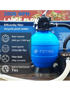 Filtro de Arena 13" FOTING con Bomba 1 HP 3800 GPH para Piscinas 2