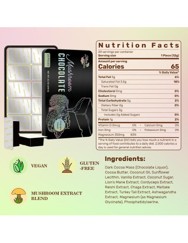 Chocolate Funcional Vegano Atherionyxora - 20 Piezas Energía y Enfoque