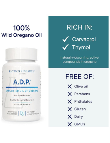Biotics Research A.D.P. Aceite de Orégano y FC-Cidal 120 tabletas/cápsulas