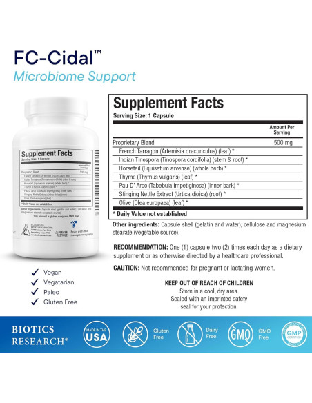 Biotics Research A.D.P. Aceite de Orégano y FC-Cidal 120 tabletas/cápsulas