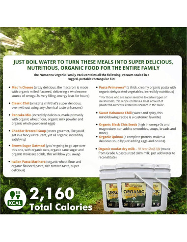 Comida de Emergencia Orgánica Numanna Paquete Familiar 162 Porciones