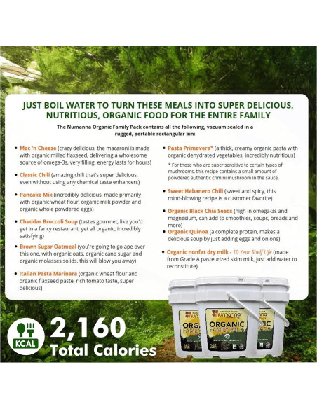 Comida de Emergencia Orgánica Numanna Paquete Familiar 162 Porciones