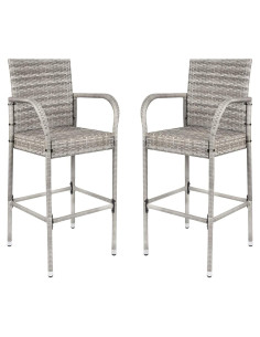 Set de 2 Taburetes de Bar Homall de Mimbre Gris para Jardín