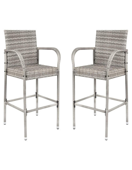 Set de 2 Taburetes de Bar Homall de Mimbre Gris para Jardín