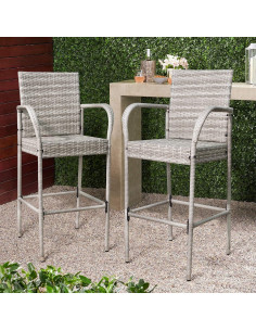 Set de 2 Taburetes de Bar Homall de Mimbre Gris para Jardín 2