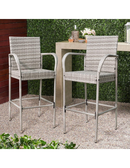 Set de 2 Taburetes de Bar Homall de Mimbre Gris para Jardín