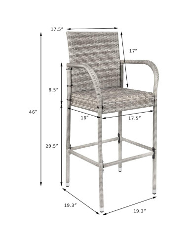 Set de 2 Taburetes de Bar Homall de Mimbre Gris para Jardín