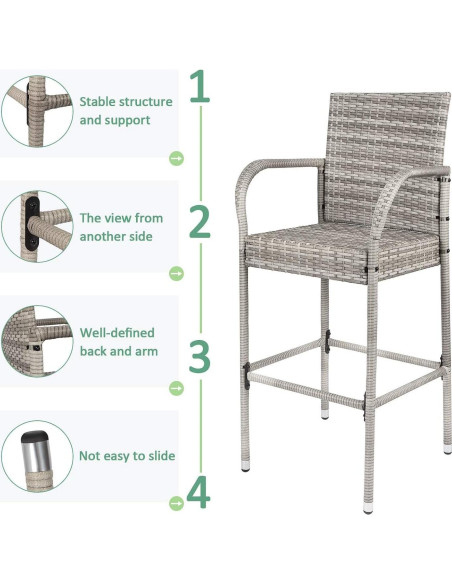 Set de 2 Taburetes de Bar Homall de Mimbre Gris para Jardín