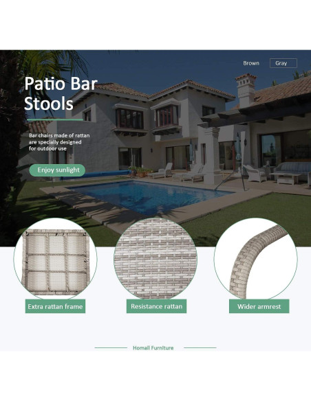 Set de 2 Taburetes de Bar Homall de Mimbre Gris para Jardín