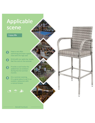 Set de 2 Taburetes de Bar Homall de Mimbre Gris para Jardín