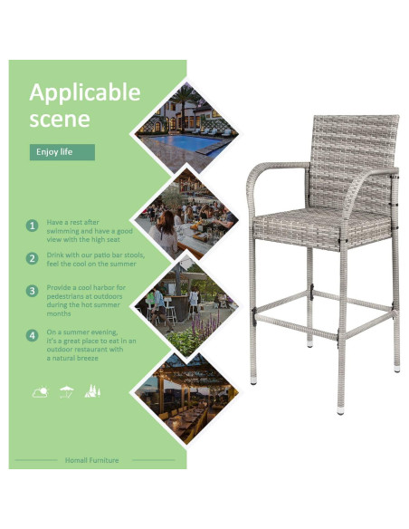 Set de 2 Taburetes de Bar Homall de Mimbre Gris para Jardín