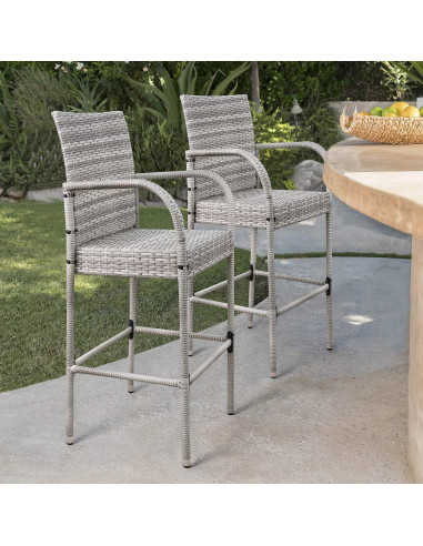 Set de 2 Taburetes de Bar Homall de Mimbre Gris para Jardín