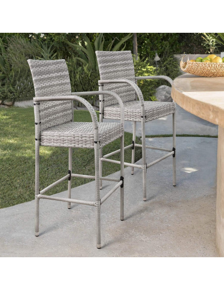 Set de 2 Taburetes de Bar Homall de Mimbre Gris para Jardín