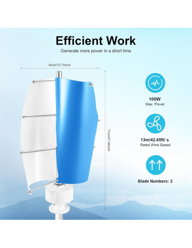 Generador Eólico 100W ARPITUYN Turbina Vertical 12V