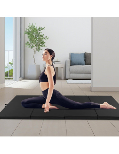 Colchoneta de Gimnasia GYMAX 3.05m x 1.22m Plegable Negra