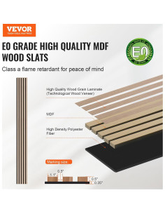 Panel Acústico VEVOR de MDF 240x20 cm, 4 Piezas Madera Plateada 2