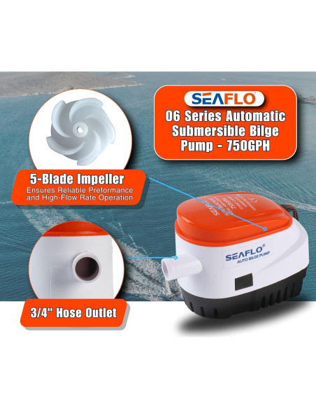 Bomba de Achique Automática SEAFLO 750 GPH 12V Compacta