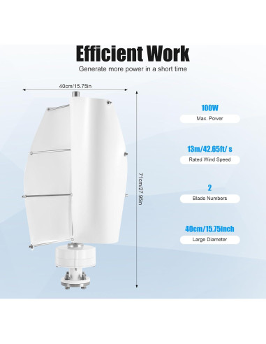 Turbina Eólica Vertical 12V 100W con Controlador Electromagnético