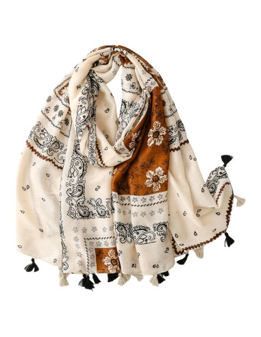 Bufanda Boho Pashmina Larga Multicolor con Cuentas Flecadas