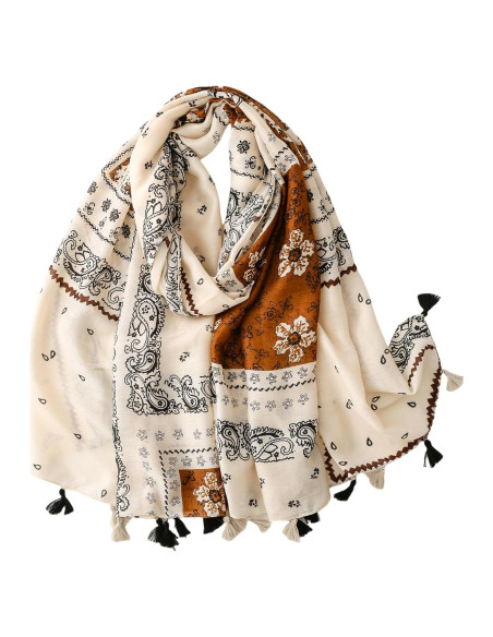 Bufanda Boho Pashmina Larga Multicolor con Cuentas Flecadas