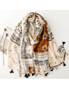 Bufanda Boho Pashmina Larga Multicolor con Cuentas Flecadas 2