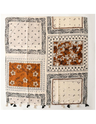 Bufanda Boho Pashmina Larga Multicolor con Cuentas Flecadas