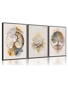Set de 3 Pósters Loto Dorado Zen 30x40 cm Decoración