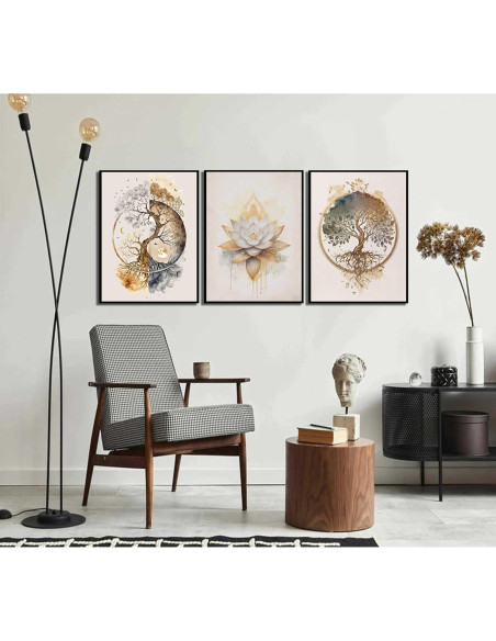 Set de 3 Pósters Loto Dorado Zen 30x40 cm Decoración