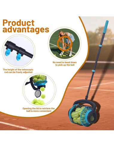 Rodillo Recolector de Pelotas de Tenis Xiwrdok Ajustable 20 Pelotas