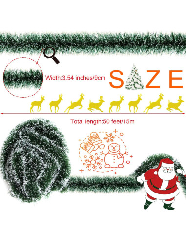 Guirnalda Navideña Artificial Verde Nevado 15m Eerrhhaq