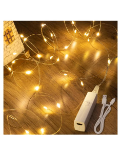 Luces de Hadas LED Lakumu 5M Blanco Cálido Recargables con Temporizador