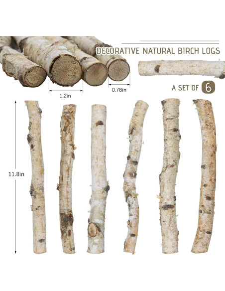 6 Troncos de Abedul Natural para Chimenea Uplama 30 cm