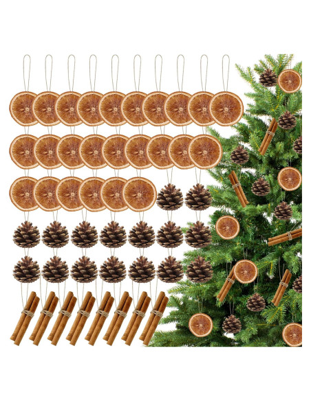48 Piezas Adornos de Navidad Rústicos Benwanfee - Piñas, Naranjas y Canela