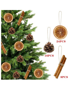 48 Piezas Adornos de Navidad Rústicos Benwanfee - Piñas, Naranjas y Canela 2