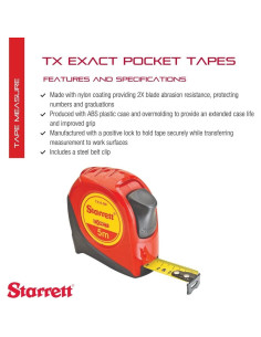 Cinta Métrica Retráctil Starrett KTX34-5M-N 5m Nylon 1.9cm 2