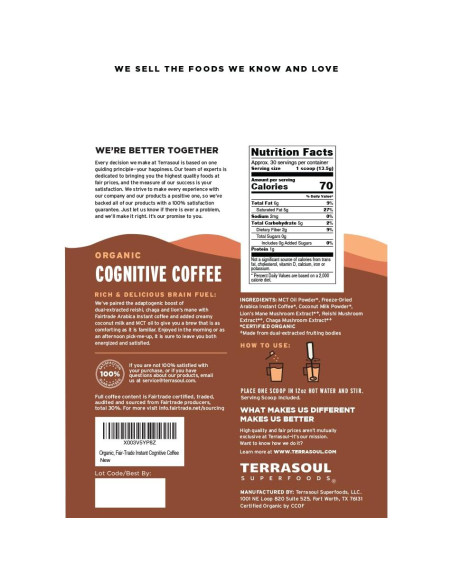 Café de Hongo Cognitivo Orgánico Terrasoul 404.3 g - 30 Porciones